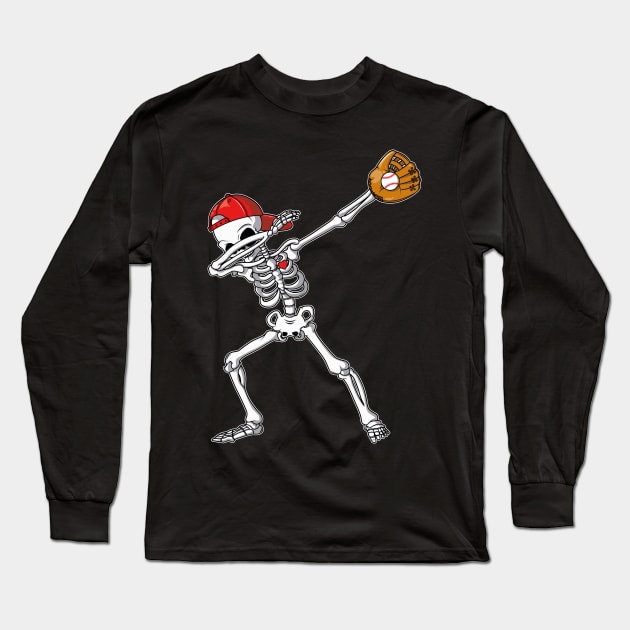 Dabbing Skeleton Baseball Funny Boys Halloween Gift Long Sleeve T-Shirt by trendingoriginals